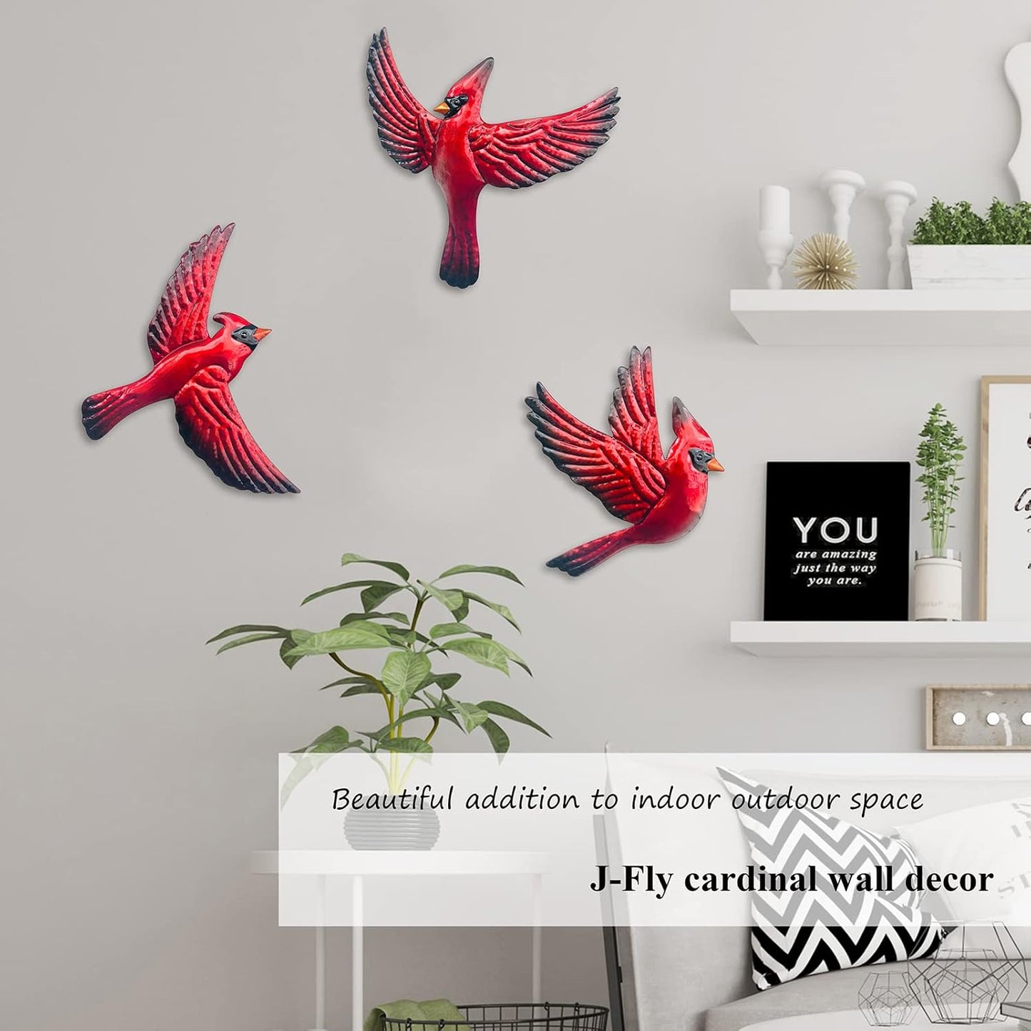 J-Fly Metal Red Bird Wall Decoration Bird Wall Hanging Decor Outdoor Metal Wall Art Cardinal Outdoor Decor Suitable For Living Room Bedroom Patio Kitchen Outdoor Fence Decoration 9 Inch