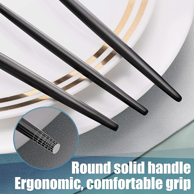 Matte Black Silverware Set for 6,Modern Stainless Steel Brushed Cutlery Set,30-Pieces Heavy Duty Flatware Set,Knives Spoons and Forks Set Utensils Set, Satin Finish, Dishwasher Safe