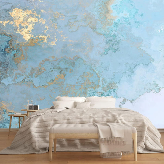 Abstract Wallpaper Blue Gold Marble Texture Wall Mural Wallpaper(Not Peel n' Stick)