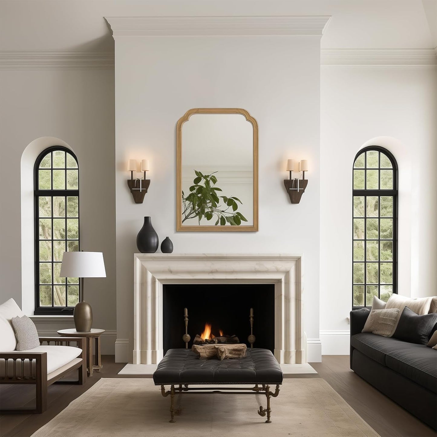 WallBeyond Wood Frame Wall Mirror Rounded Corner Arch Rectangle Mirror for Entryway, Living Room or Bedroom Home Decor - Light Woodgrain [20" x 30" Natural Color]