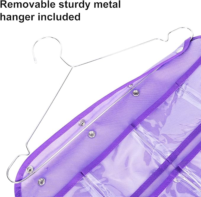 Dual Sided Hanging Organizer for Jewelry Makeup Storage Closet Organizers for Bows Socks Underwear with 42 Clear Pockets (PURPLE)
