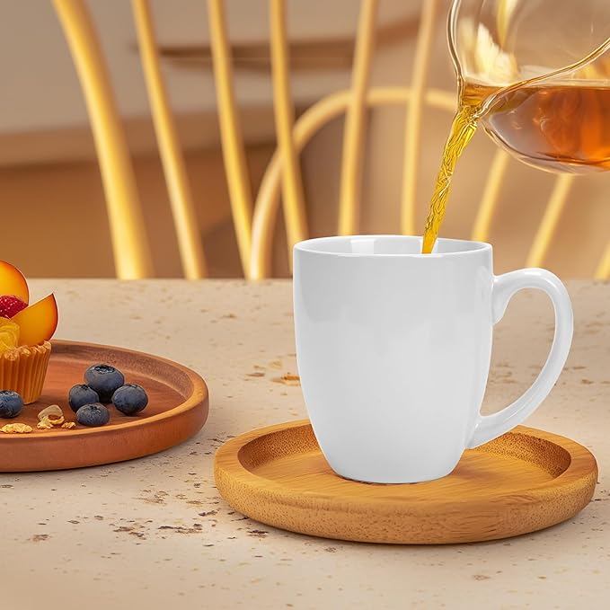 16 OZ White Stoneware Mugs Set of 6, Large Ceramic Coffee Cups with Handle, Porcelain Mugs for Latte, Milk, Tea and Juice