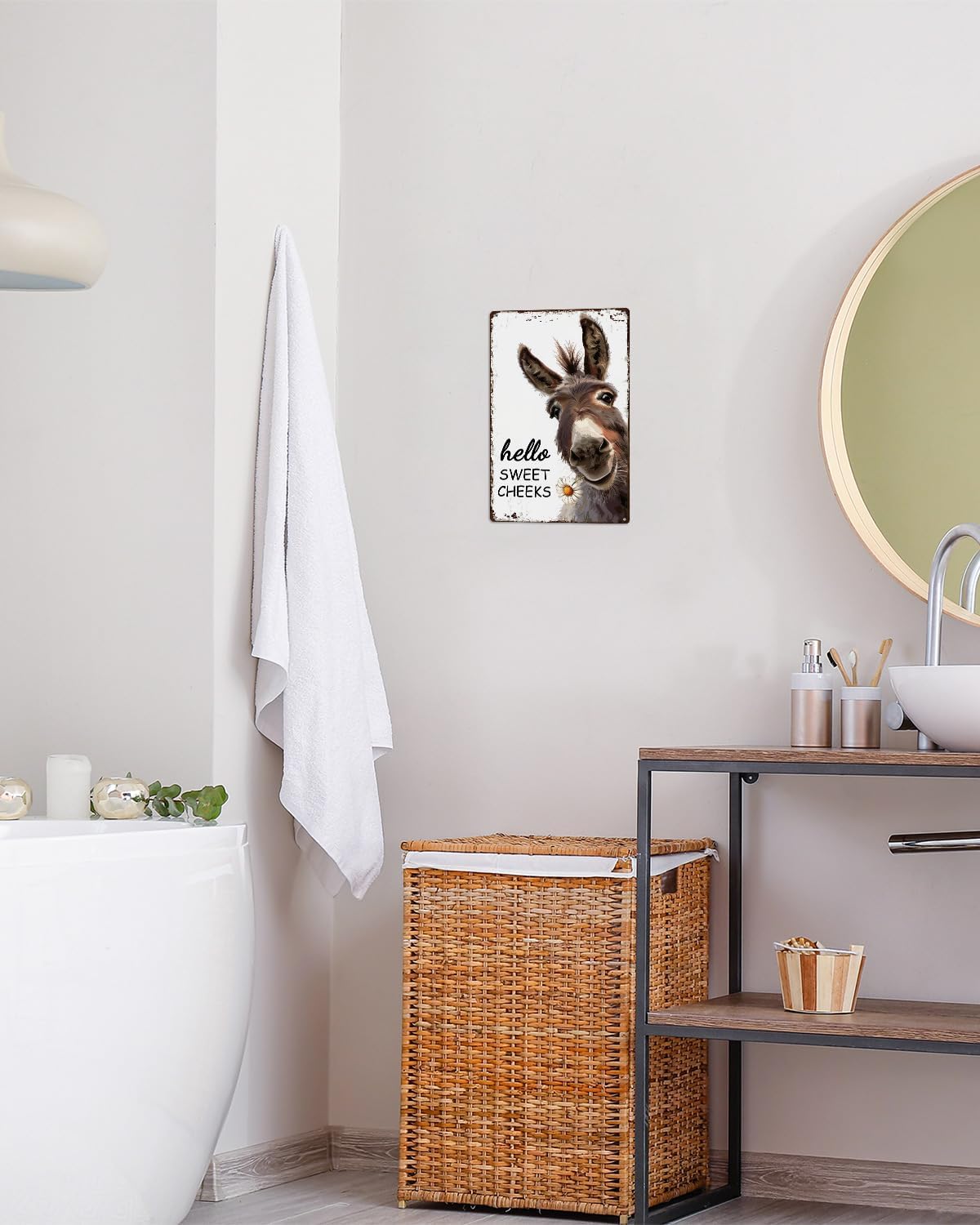 ALKB Western Bathroom Decor Vintage Donkey Gift - Funny Bathroom Restroom Toilet Decoration - Hello Sweet Cheeks Metal Sign 8x12 Inch