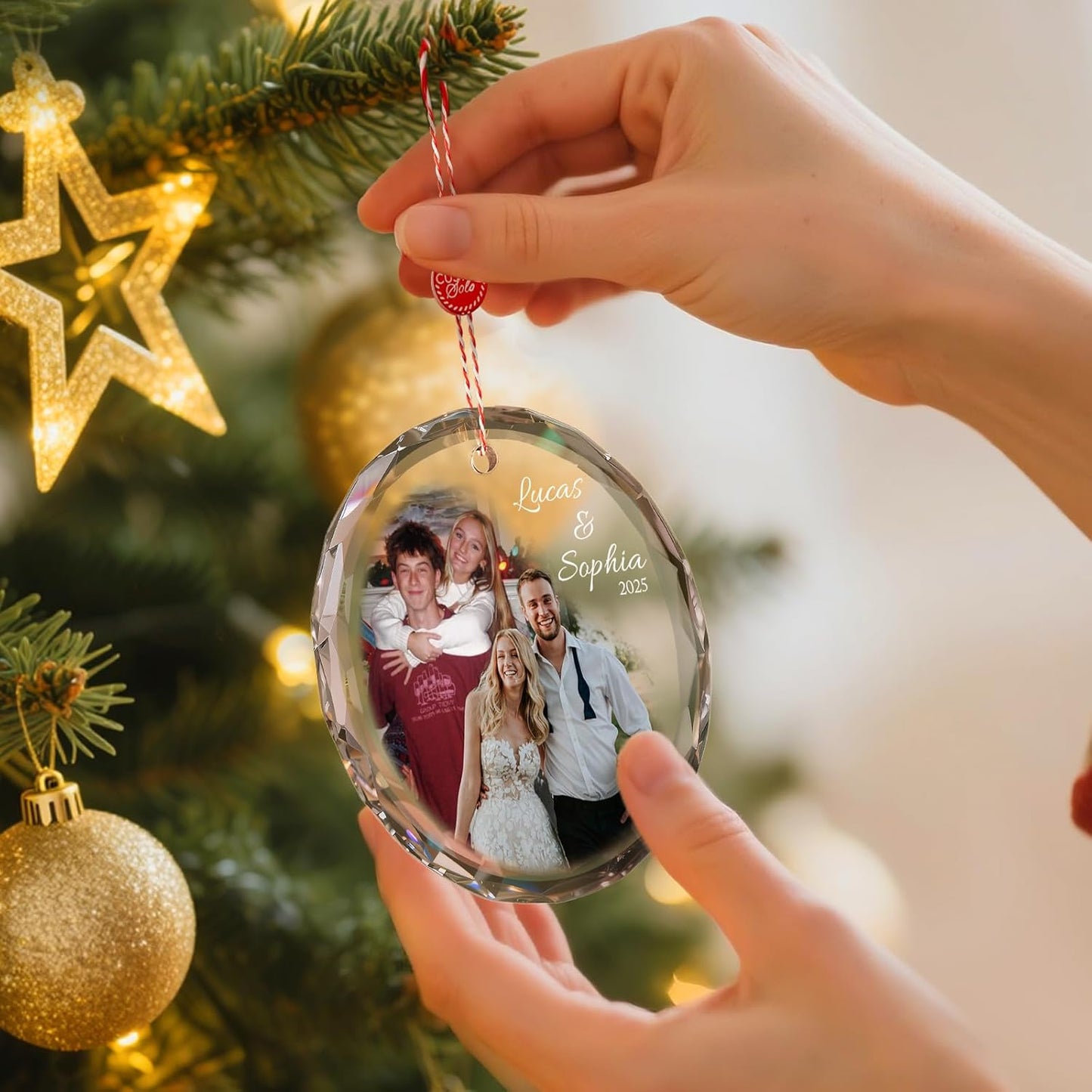 Bemaystar Personalized Christmas Ornament with 2 Photos - Then and Now Photos, Custom Ornaments with Text Date, Photo Ornament, Xmas Gifts for Couples, Married, Parents, Friends Kids Pet Grandparents