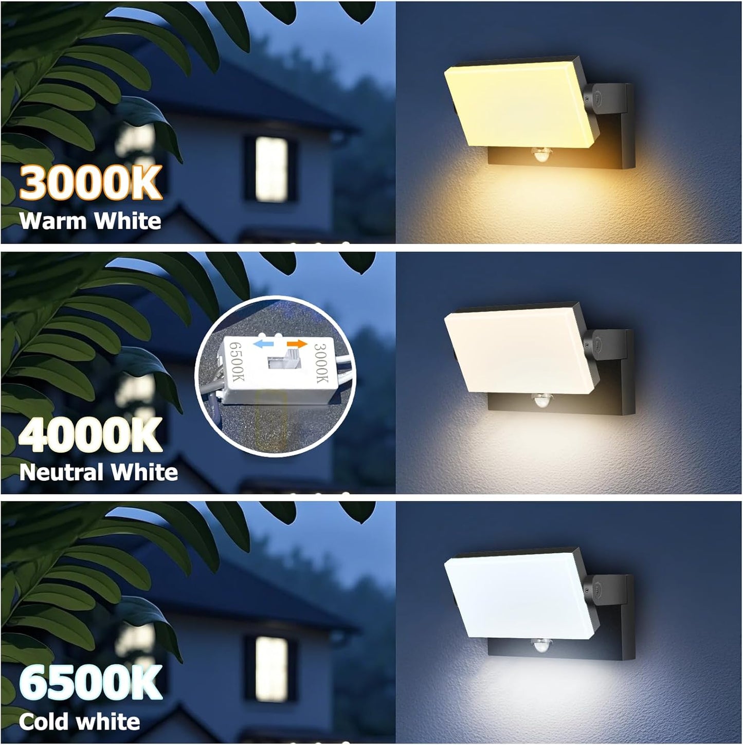 40W LED Wall Pack Lights Outdoor Motion Sensor,360 °Rotation 5000K 6000K 4000K Selectable Exterior Flood Lighting Fixture Sconce for Porch Garage Patio