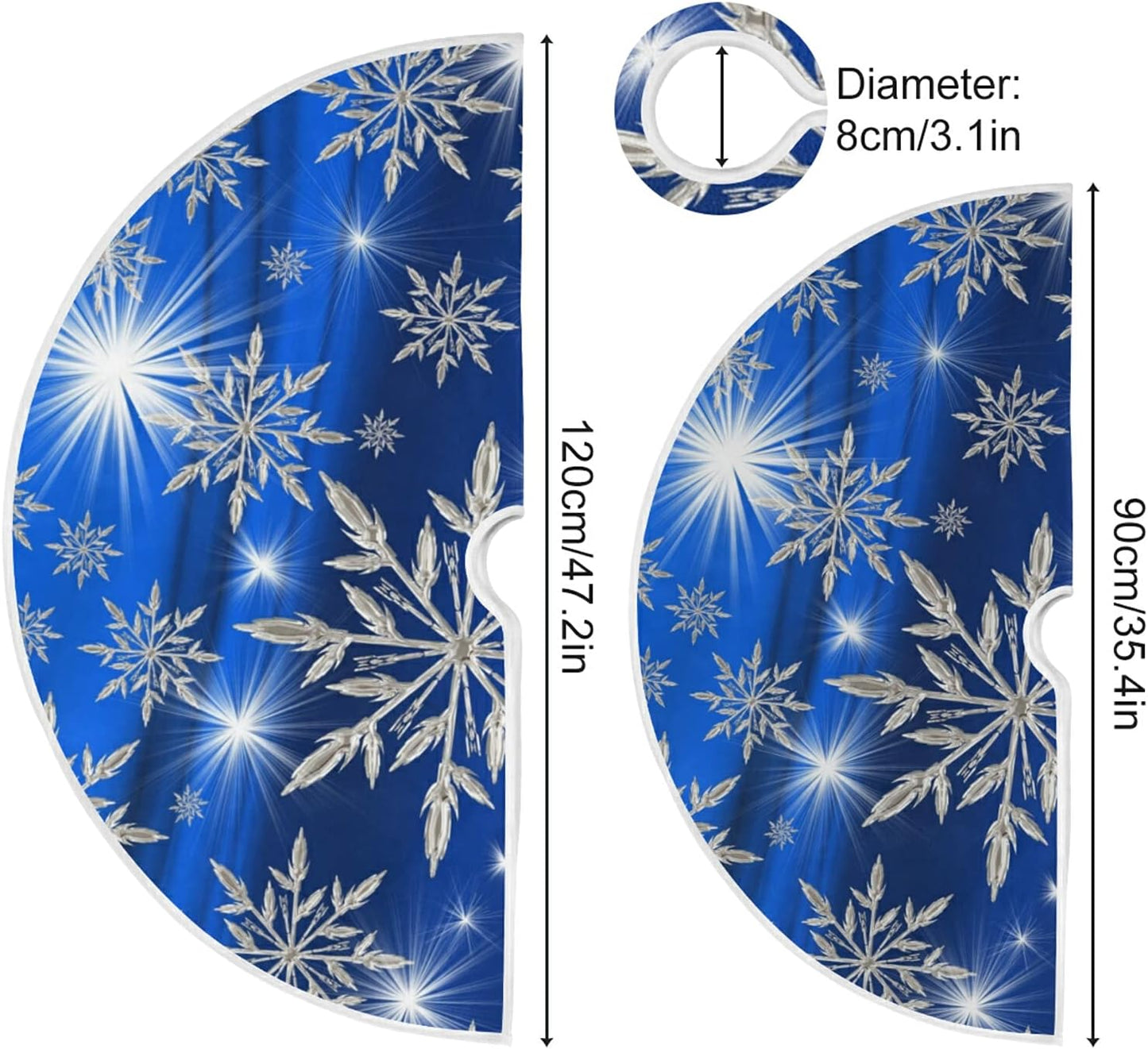 Christmas Blue Snowflakes Background Tree Skirt, Seasonal Tree Mat Holiday Party Supplies Ornaments Indoor Outdoor Decorations for Tabletop Trees 35.4 Inches