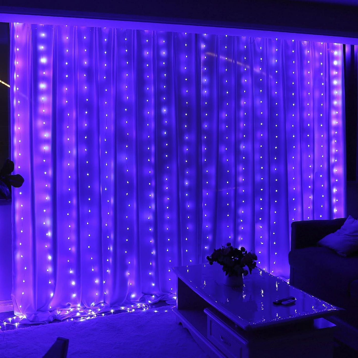 HXWEIYE 300LED Purple Fairy Curtain Lights for Bedroom, 3mx3m 8 Modes USB Plug in Window Christmas Led String Hanging Lights with Remote for Backdrop Wedding Party Home Garden Outdoor Indoor