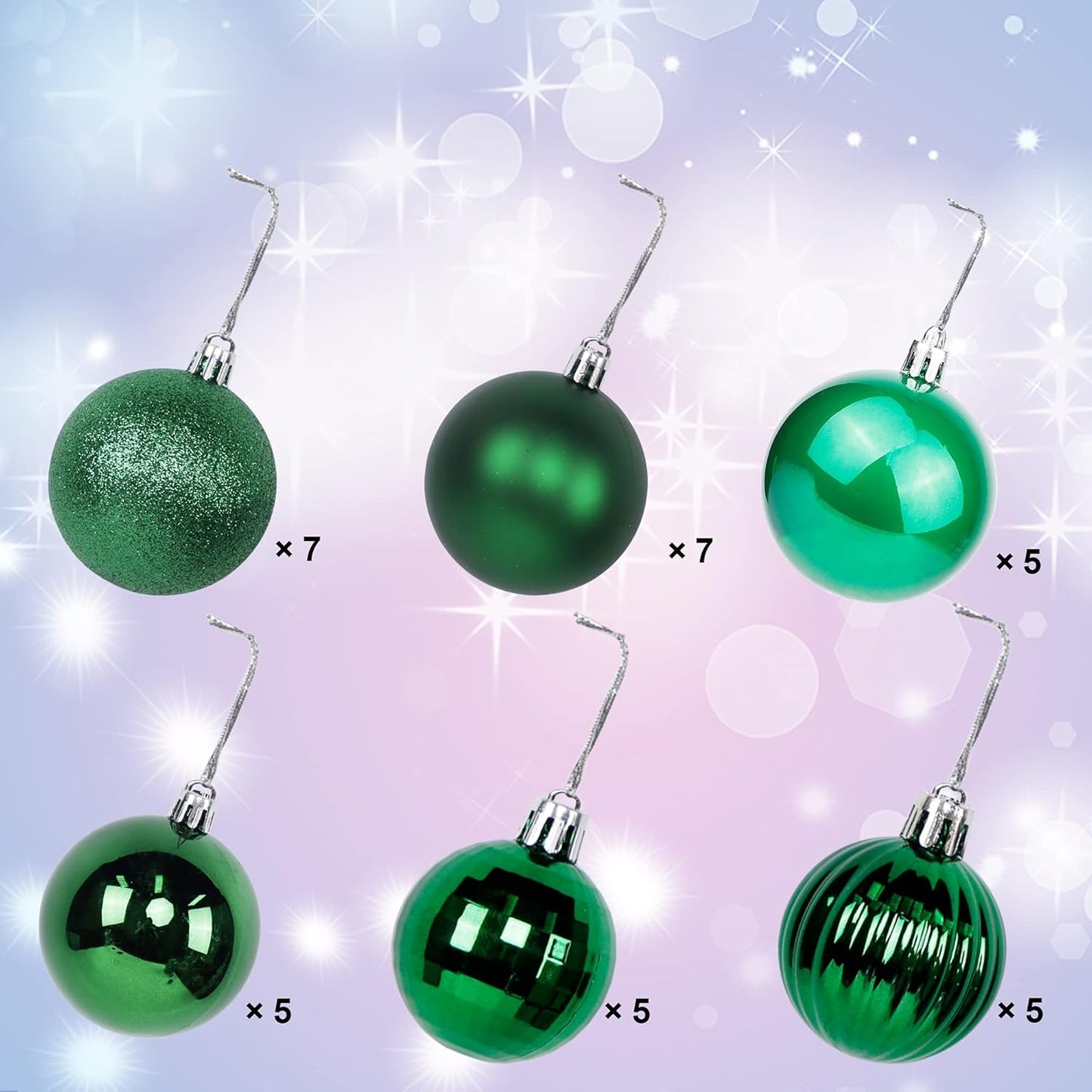 Lulu Home Christmas Ball Ornaments, 34 Ct 1.57" Pre-Strung Hanging Ornament Decorations, Xmas Shatterproof Plastic Balls for Holiday Party Wreath Garlands Trees, Green