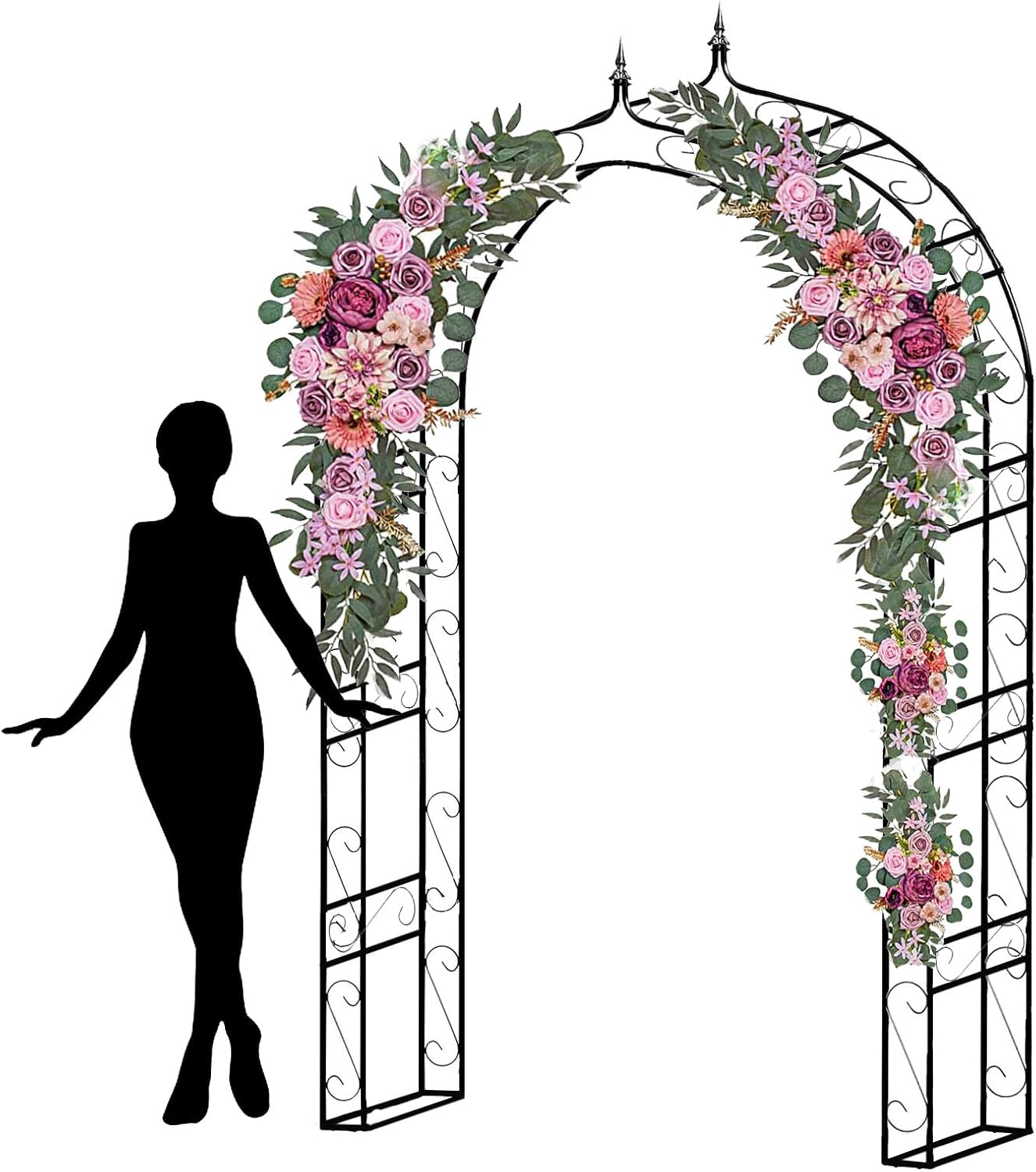 Adorox 8’ Classic Decorative Metal Garden Arch Arbor for Wedding, Bridal Party, Various Events, Garden Archway or Focal Point with/Without Climbing Plants Vines Flowers or Festival Lights Decorations