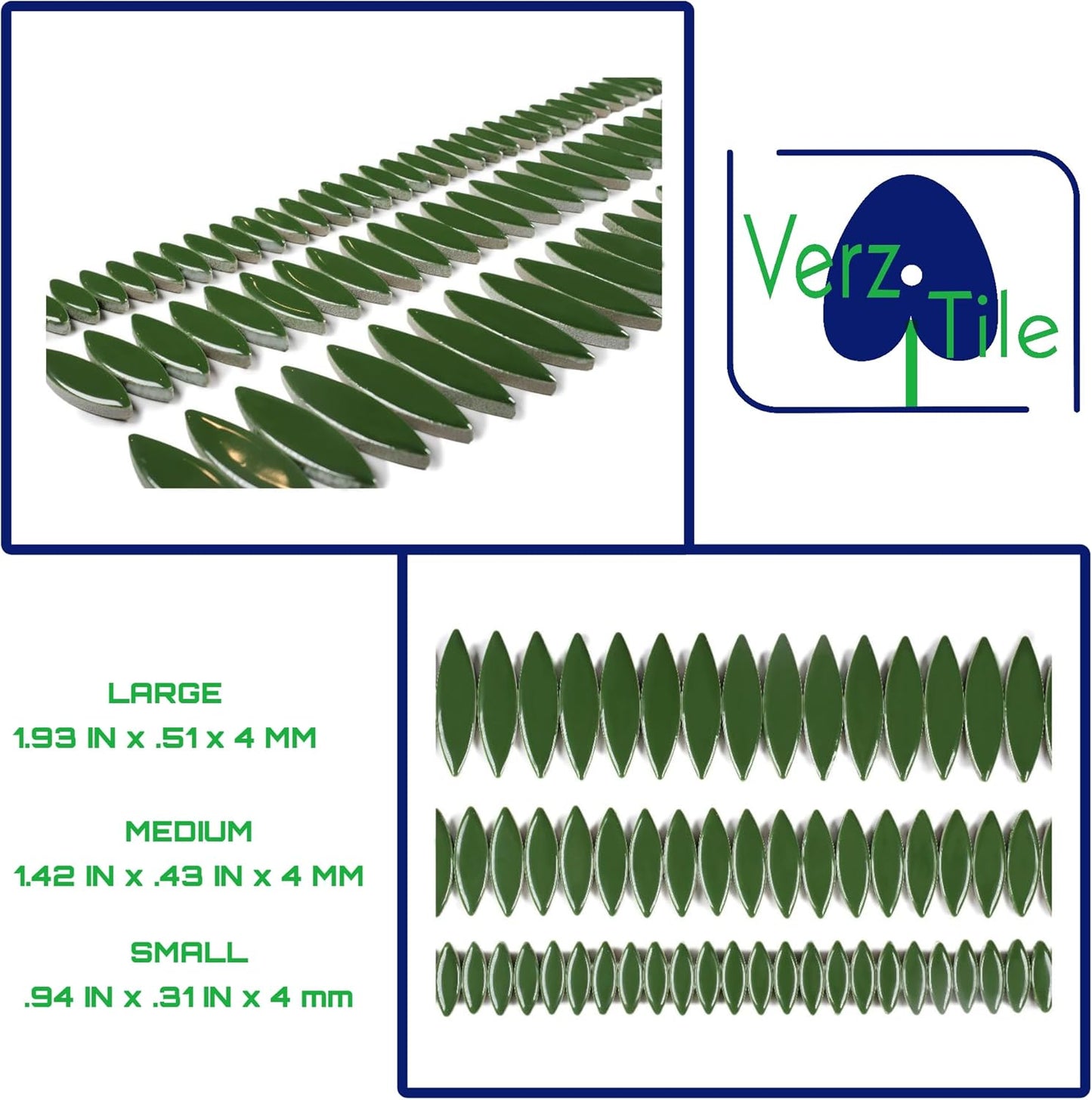 VerzTile Mosaic Tiles for Crafts - Petal Shaped Ceramic Tile Craft Hobbies & Art Projects 39 Color Options Endless Creativity DIY Design (Forest Green)