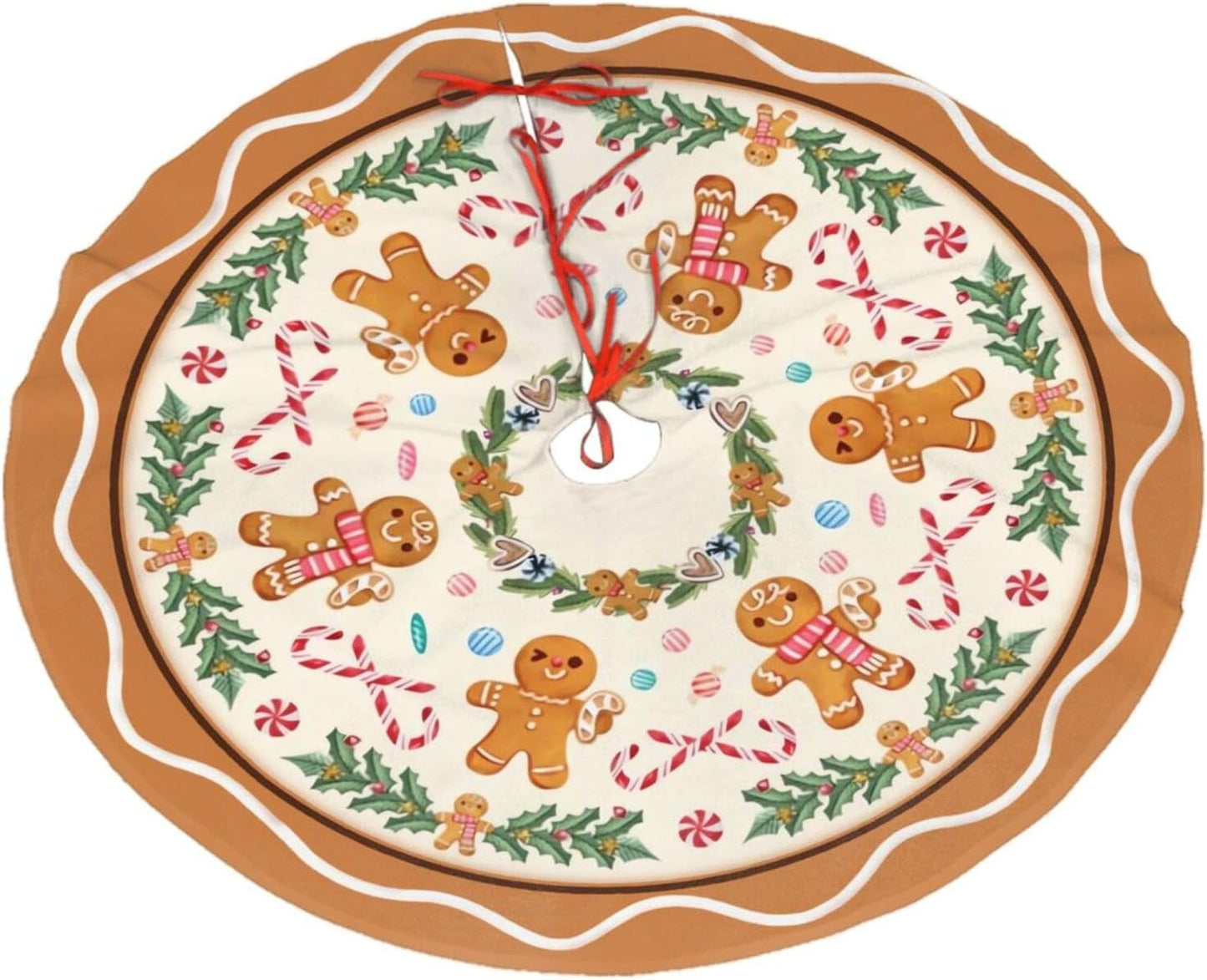 Christmas Tree Skirt,Gingerbread Xmas Tree Skirt Rustic Farmhouse Tree Skirt for Christmas Decor Xmas Holiday Home Party Decorations48