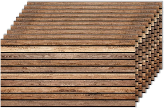 IZODEKOR 3D Wood Effect Styrofoam Wall Panels - Faux Wood Look Wall Panels for Living Room - Fake Acoustic Wood Slat Wall Panels - Pack of 10, Covers 50 sq ft.