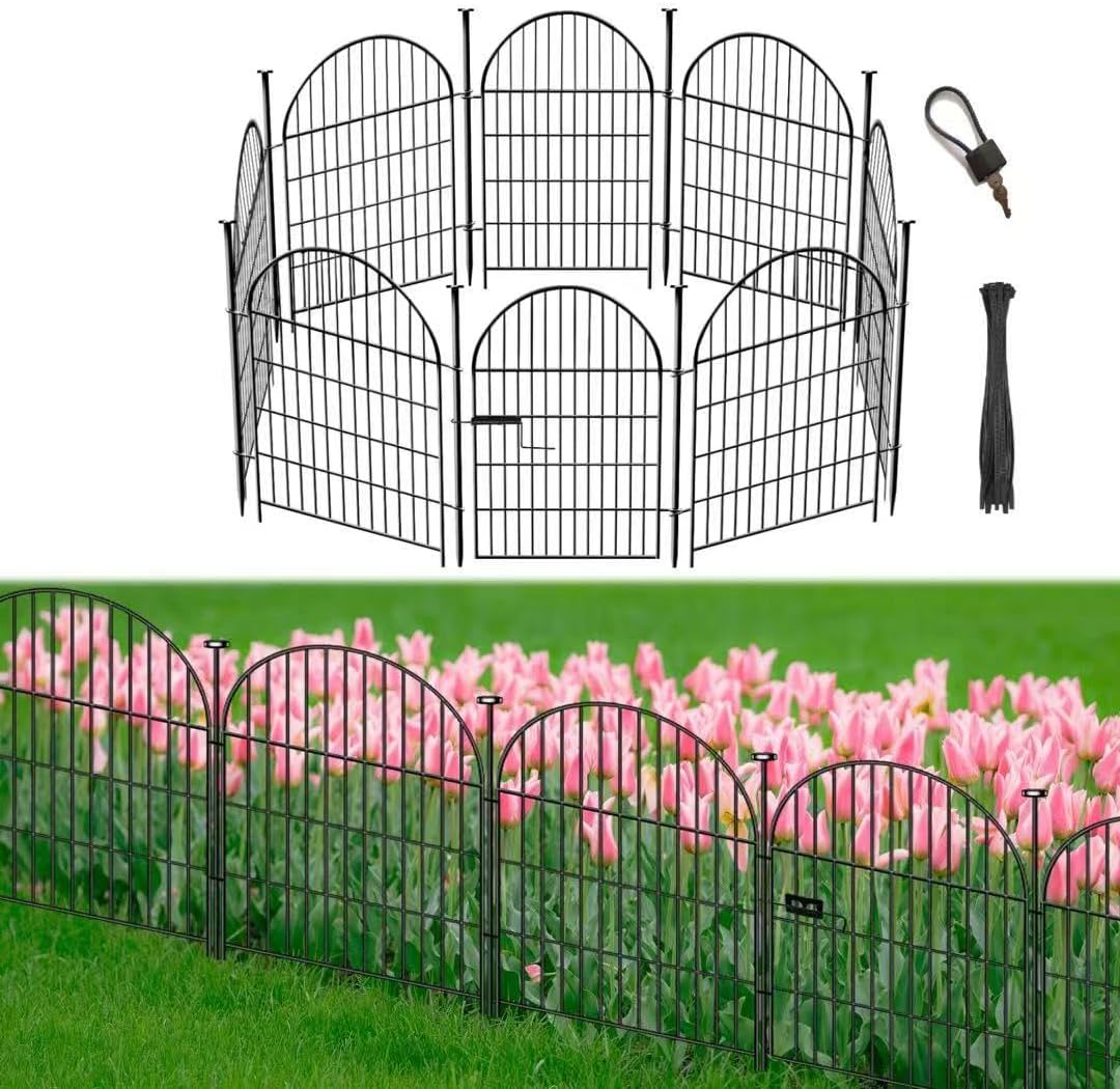 Garden Fence Border, 36 in(H) x17.5 Ft(L) 8 Panels, Tall Garden Animal Barrier Fence with Gate, Dog Fence Outdoor for Yard, Arched Rustproof Metal No Dig Fence, Flower Bed Fencing