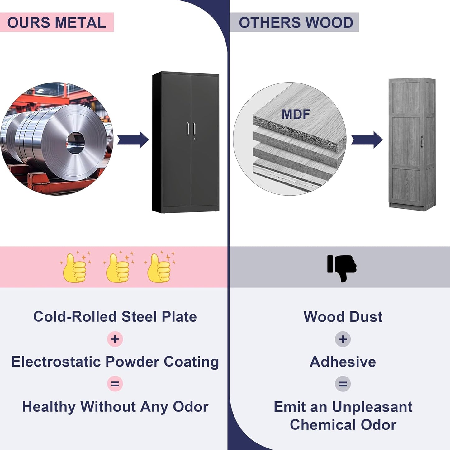 71" Garage Storage Cabinets with Lock, Cabinets with Doors and Shelves, Kitchen Pantry Cabinet, Metal Cabinet for Office, Garage, Shop, School, Assemble Required, Black