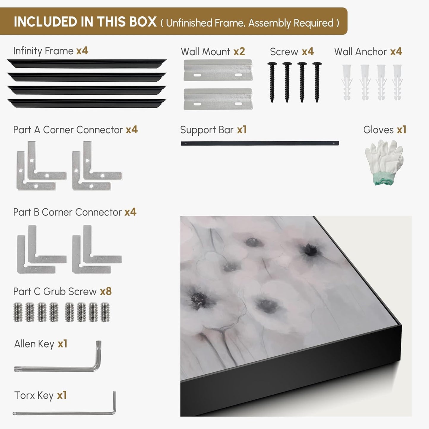 36"x72" Extra Large Framed Wall Art Soft White Poppies Watercolor Floral, Delicate Botanical for Home Living Room Bedroom Decor (Frame Assembly Required)