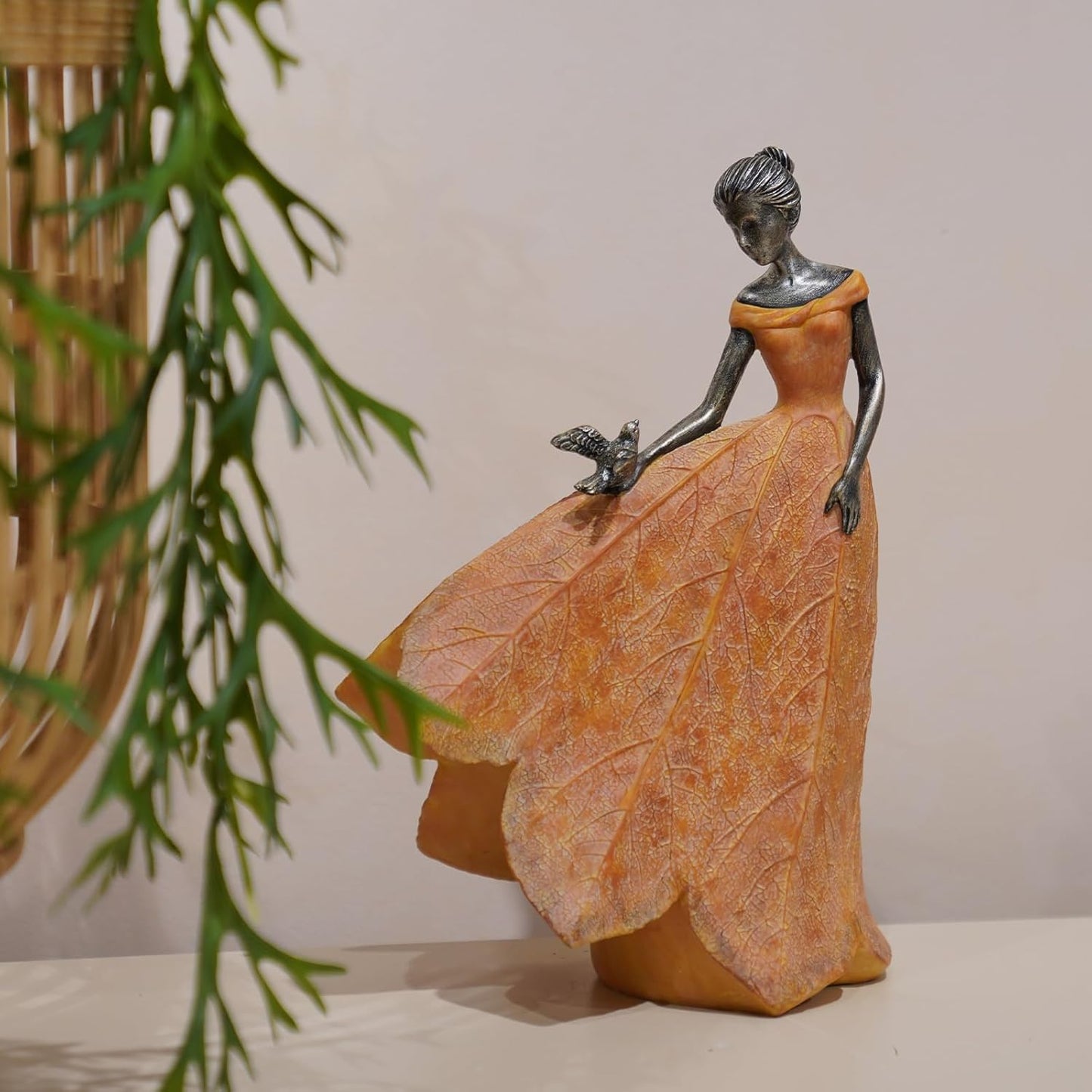 Guichifun Fairy Statue Collection Home Decoration - Orange Leaf Angel Girls Resin Home Decor for Outside or Inside Rustic Garden Outdoor Yard Decorations Figurines Gift 8.5 x 5.25 x 12 Inch