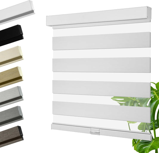 Cordless Zebra Blinds for Windows, Blackout Interior Blinds,Easy to Install,UV Protection,for Offices and Home,Custom Roller Shades, Solid White, 19" W x 64" H