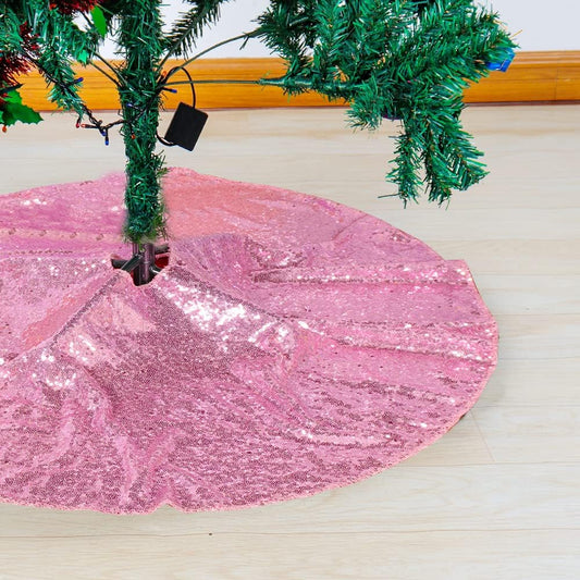 Partisout 36 Inch Sequin Tree Skirt - Fuchsia Pink Glitter Christmas Tree Skirt, Cotton Base, Colorful and Festive for Christmas and Halloween Decorations
