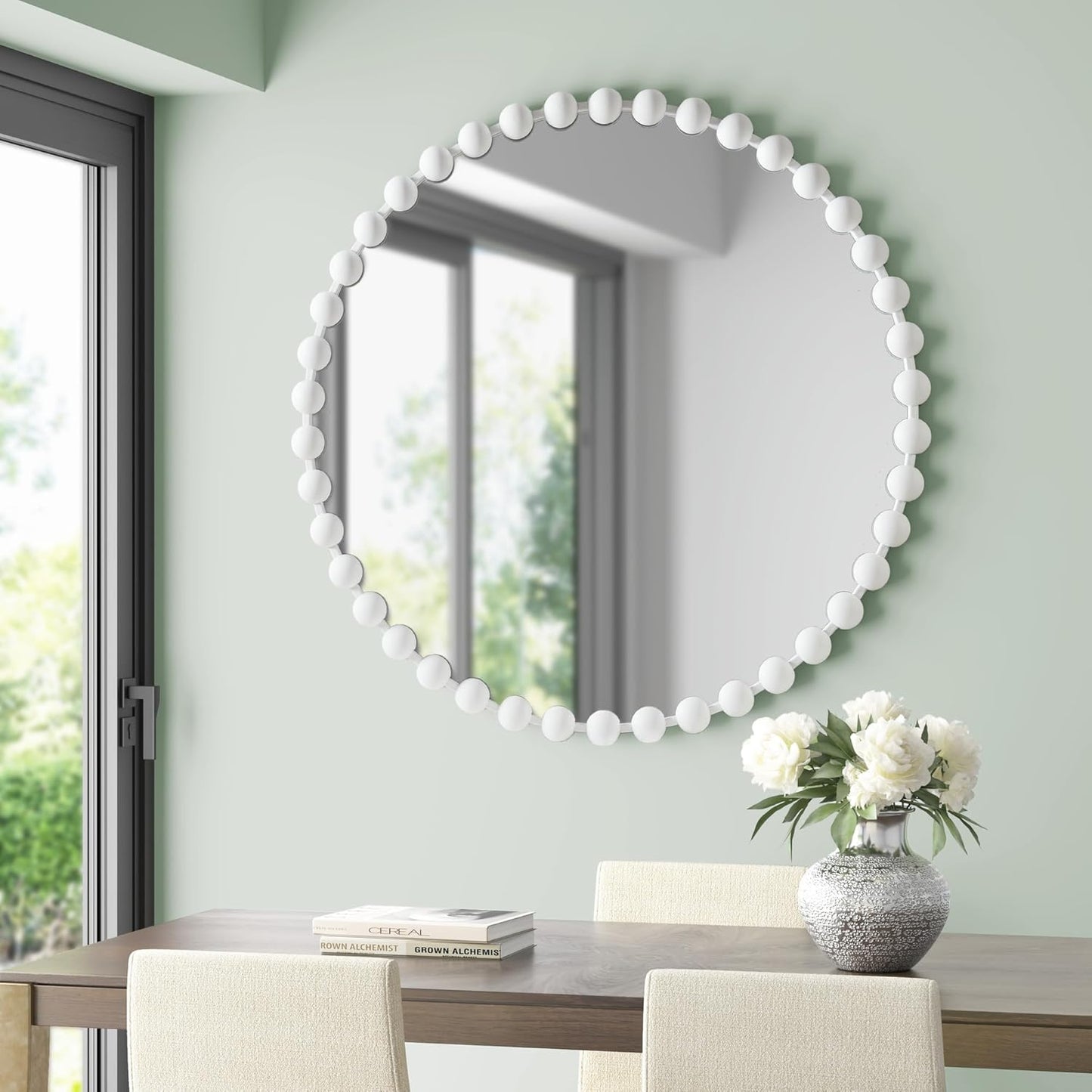 Madison Park Round Mirror, Metal Frame Circle Mirror 36 inch, Wall Art Decor Mounted Hanging for Entryway, Bathroom, Hallway, Living Room, Vanity, Marlowe, White