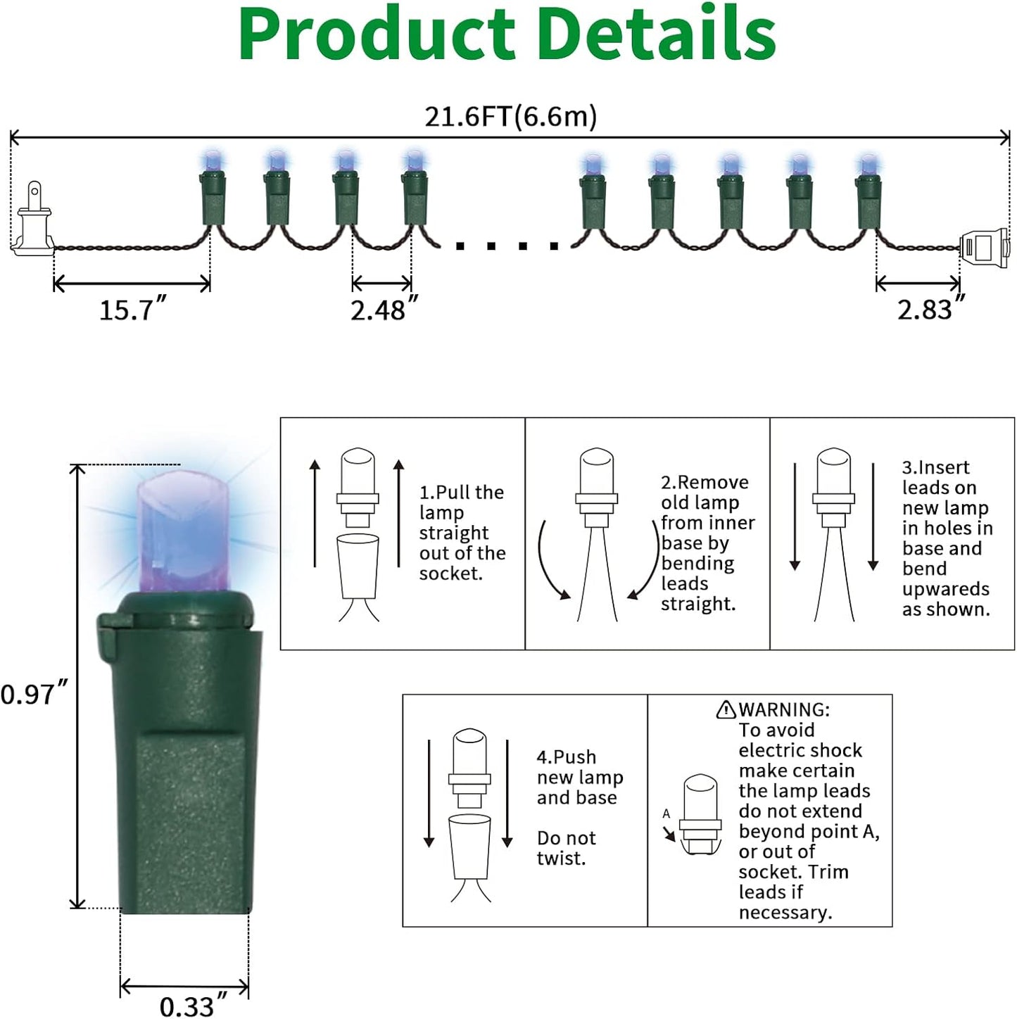 100 Count Blue - String Lights - 21.6FT LED Christmas Lights, Mini led Lights for Indoor Outdoor Home Holiday Party Wedding Independence Day Decoration