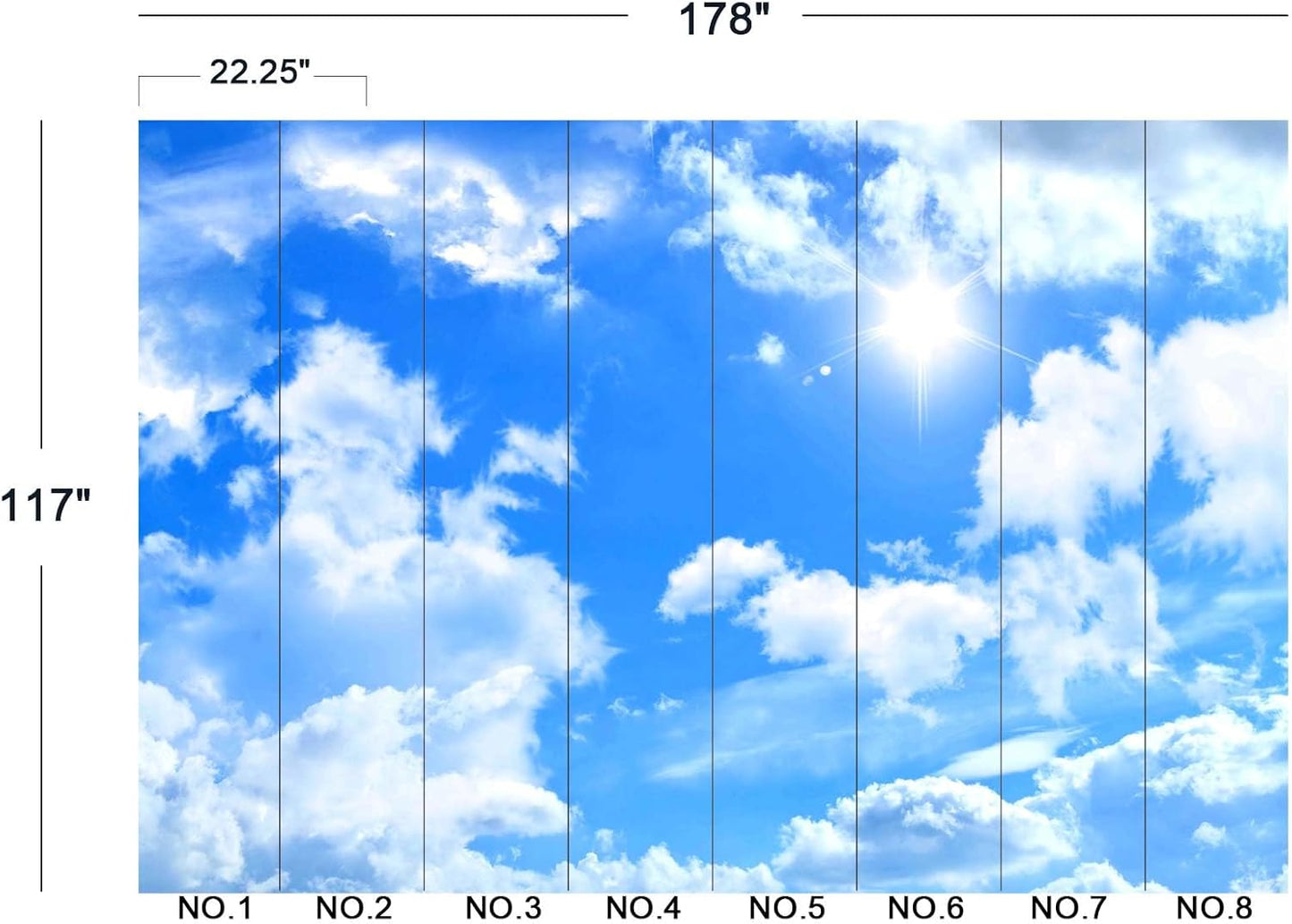 Blue Sky and White Clouds Suspended Ceiling Wall Mural Wallpaper for Bedroom 178" x 117"