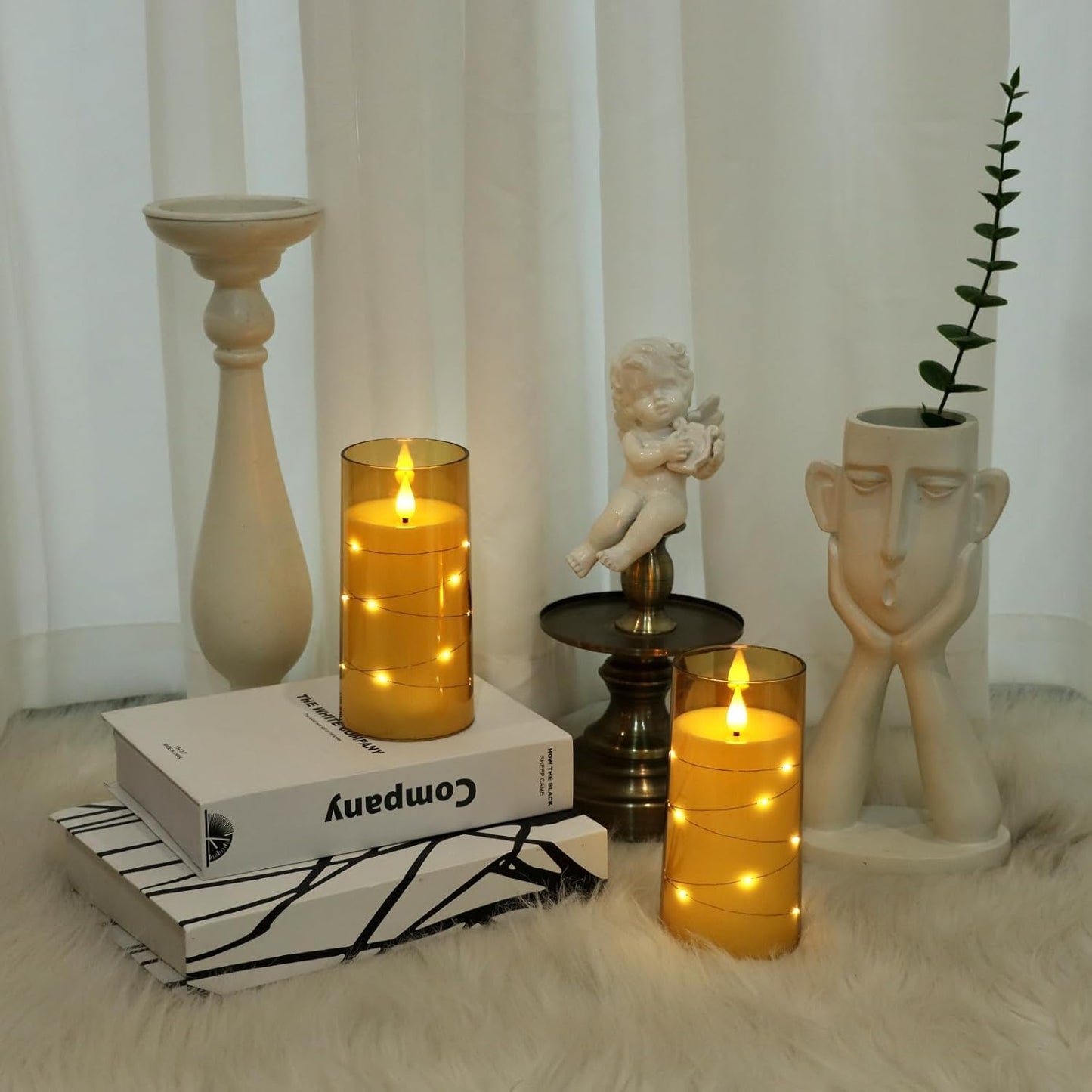 Aignis Flickering Flameless Candles Battery Operated Candles LED Candles with Remote Timer for Home/Wedding/Birthday/Holiday Decor ，Brown 3D Flame Set of 2 (D3 xH6 6")