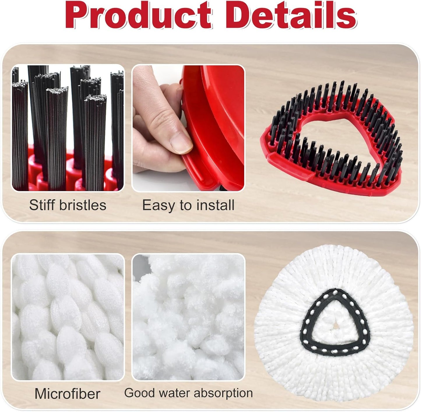 Spin Mop Head Replacement,Iron Spin Handle,Brush and Base Compatible with O Cedar EasyWring 1 Tank System,Microfiber Mop Refills and 30-58" Handle Combo Set to Floor Cleaning(White,1 Tank)