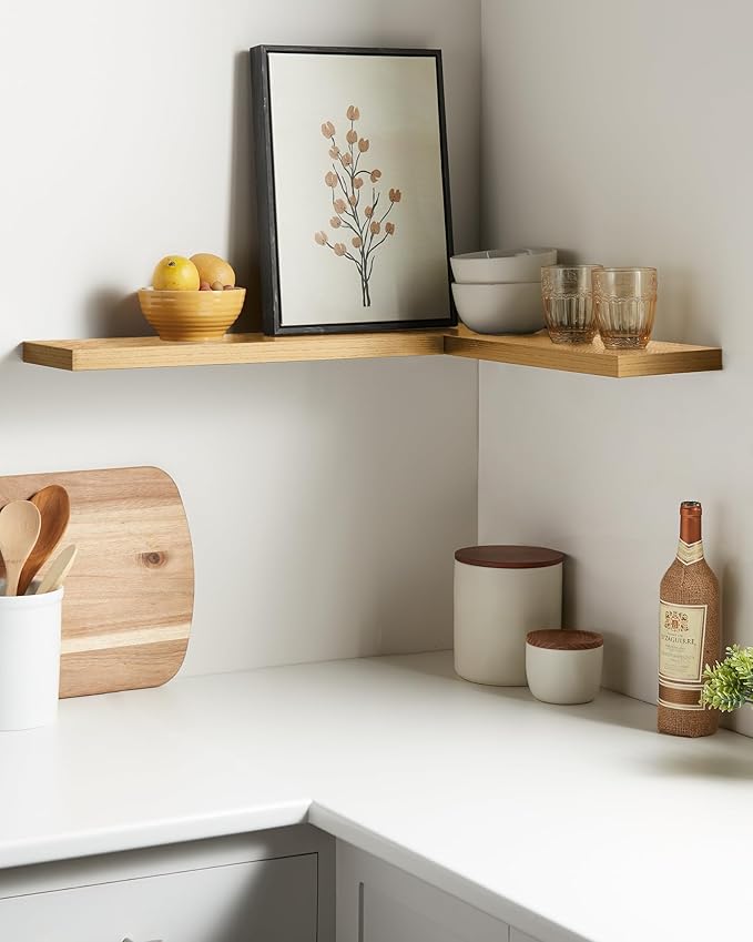 BAYKA Floating Shelves, 22.5" Wall Mounted Wood Shelves for Bathroom, Bedroom, Living Room, Kitchen, Hanging Shelf for Books/Storage/Decor (Oak-Toned,Set of 2)