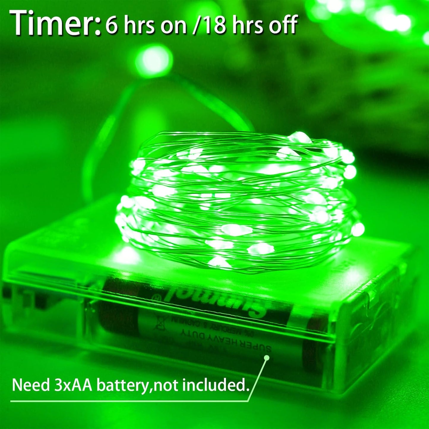 Halloween Decorations Green Fairy String Lights, Battery Operated with Timer, 2 Pack Total 33FT 100 Led Mini Battery Powered Christmas Twinkle Mason Jar Waterproof Firefly Lights DIY Party