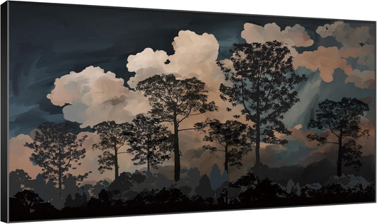 SIGNWIN 30"x60" Extra Large Framed Wall Art Silhouetted Trees at Dusk, Dramatic Forest and Cloudscape for Home Living Room Bedroom Decor (Frame Assembly Required)