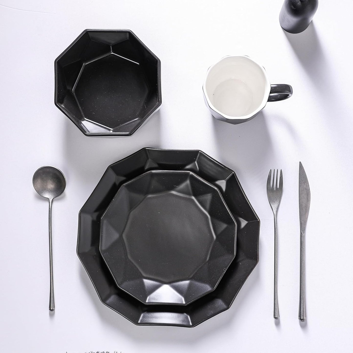 Stone + Lain Jamie Porcelain 32-Piece Geometric Dinnerware Set, Black