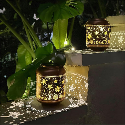 2 Pack Sea Turtle Solar Lanterns Outdoor Waterproof,Hanging Solar Lights Sea Turtle Gifts for Women Metal LED Decorative Light for Yard,Patio,Lawn,Tabletop,Pathway,Landscape,Garden Decor