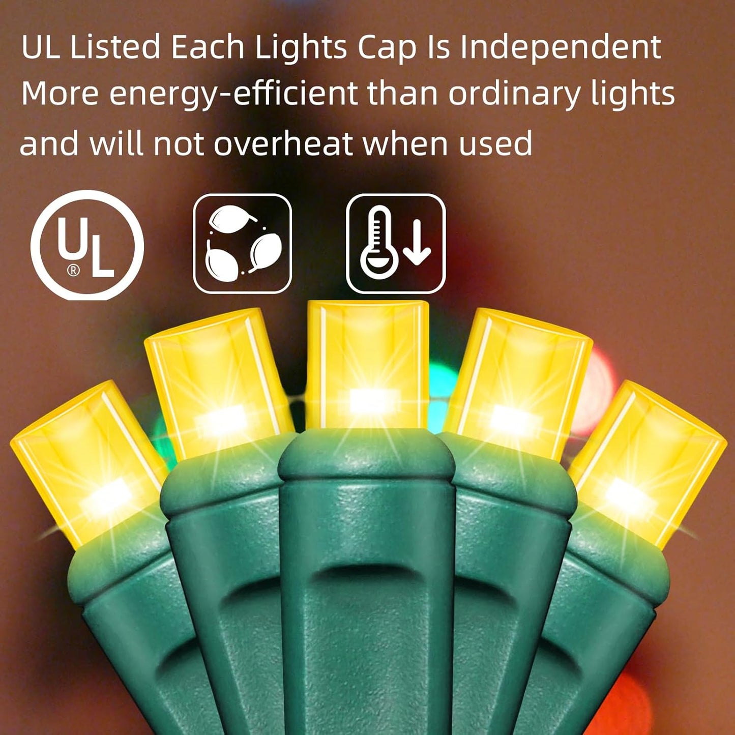 100Count (2pk of 50L) String Lights, LED Christmas Lights, 6" SPACING,Green Wire,Yellow