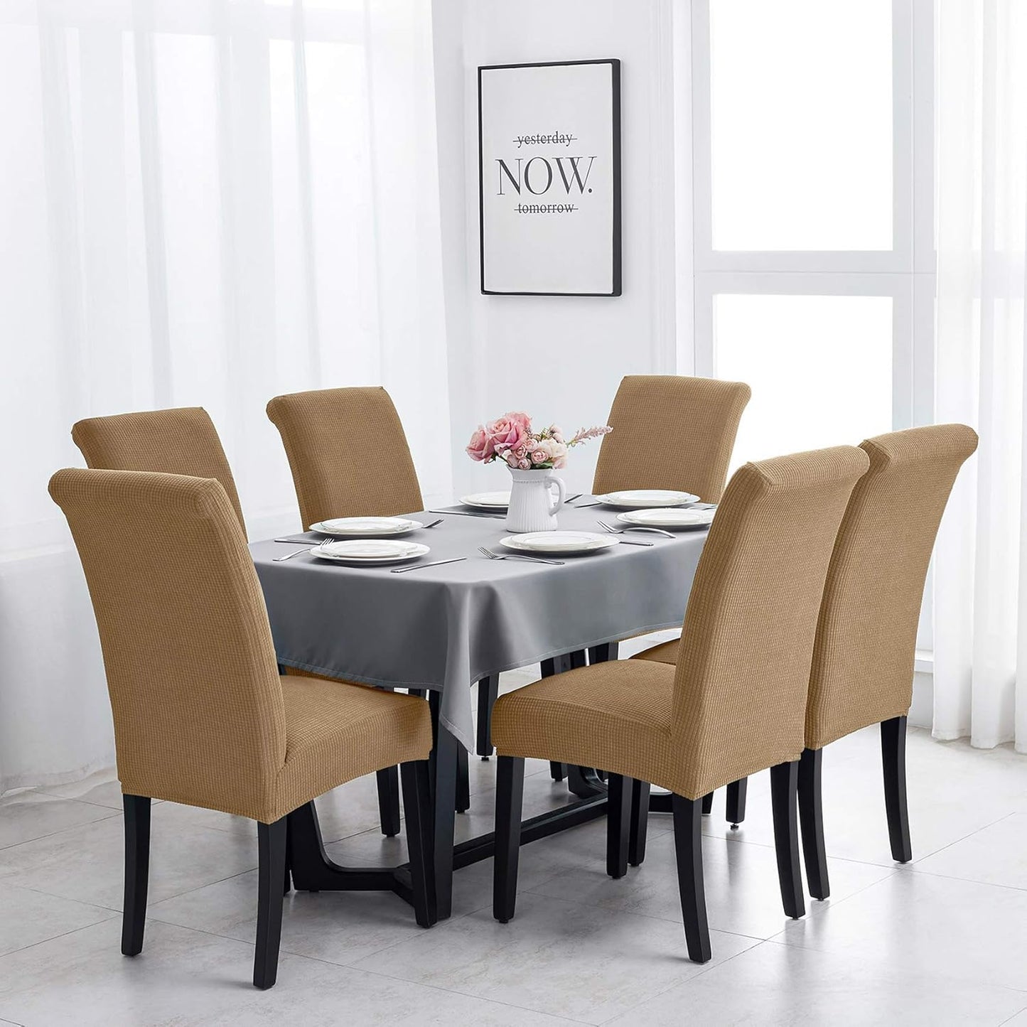 Joccun Chair Covers for Dining Room Set of 2,Dining Chair Slipcovers Stretch Dining Room Chair Covers Seat Protector,Washable Parsons Chair Cover for Home,Hotel,Banquet(Tan,2 Pack)