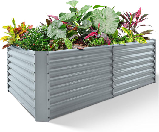 Land Guard 6×3×2ft Galvanized Raised Garden Bed, Planter Boxes Outdoor, Raised Garden Beds Outdoor for Vegetables, Flowers, Herbs, 269 Gallons, Modern Gray…