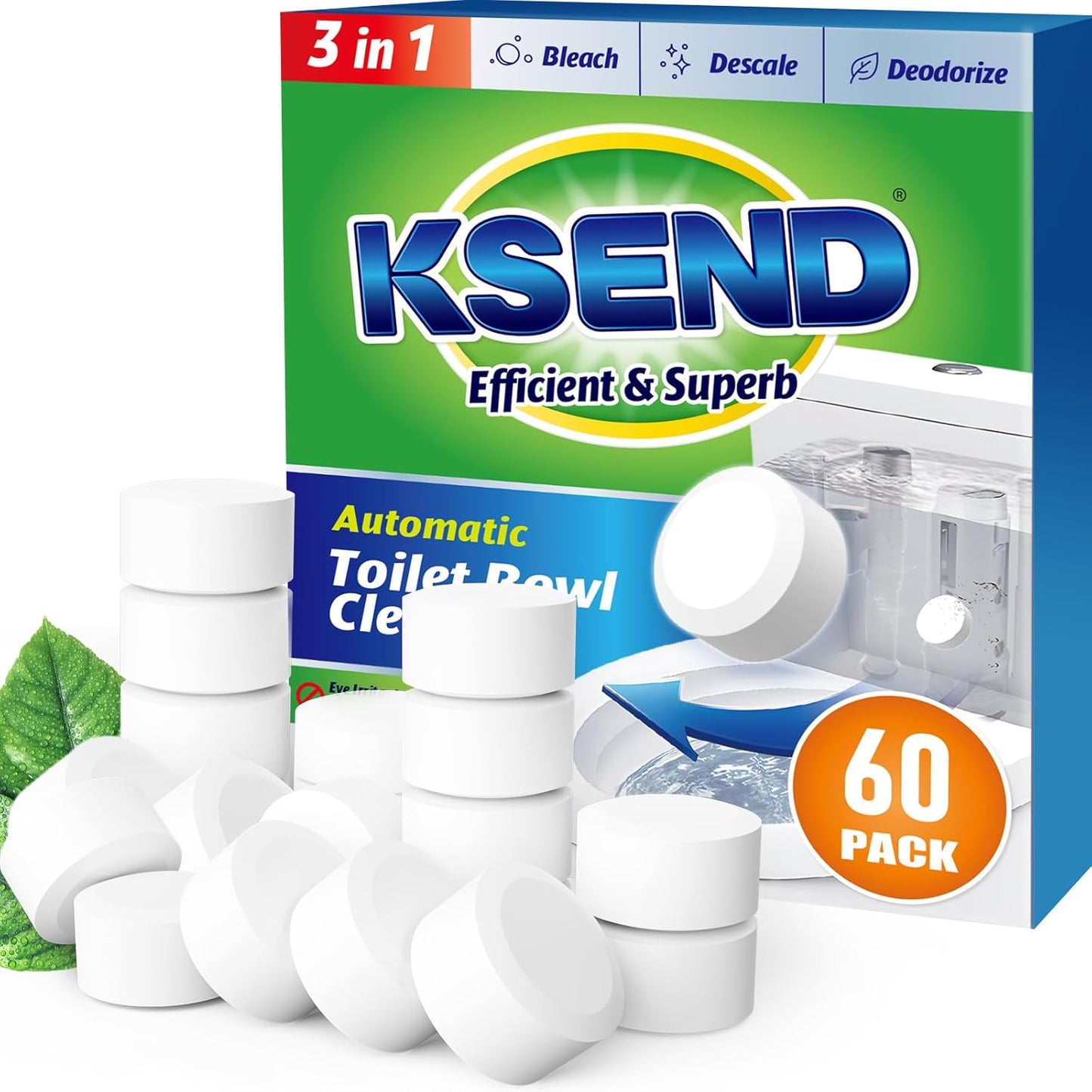 Toilet Bowl Cleaner Tablets - 60 PCS Automatic Bleach Toilet Cleaner Tablets, Slow-Releasing Deodorizing & Descaling, Powerful Bathroom Tank Cleaner