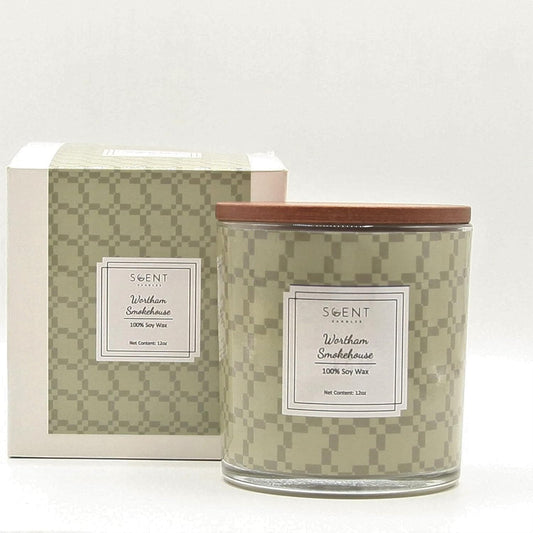 | Highly Scented Candles - Aromatherapy Candles for Home | Wortham Smokehouse Candle | 12oz Glass Jar | 100% Natural Soy Wax Candles | Burn Time 60-70 Hours