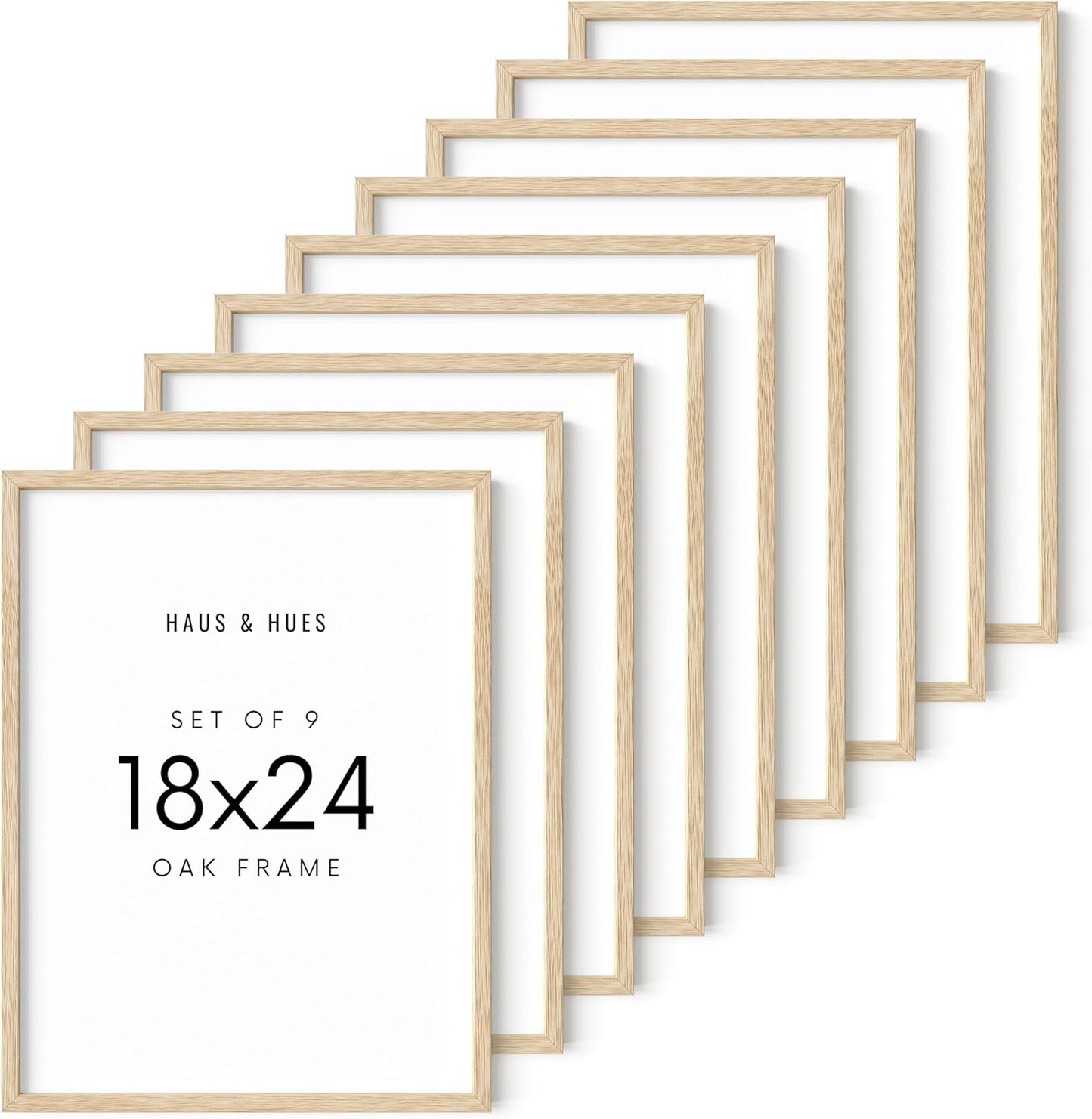 HAUS AND HUES Beige 18 x 24 Poster Frame Set of 9-18 x 24 Picture Frame, Wall 18x24 Frame, 18x24 Wood Frame, 24x18 Poster Frame, Wooden Picture Frame 18 x 24, Art 18 x 24 Frame (Beige Oak Frame)