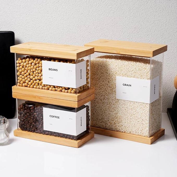 Bamboo Food Dispenser | Kitchen Organizers and Storage | Airtight Pantry Organizers and Storage Container | Cereal, Rice, Flour, Snack Storage (2, Large)