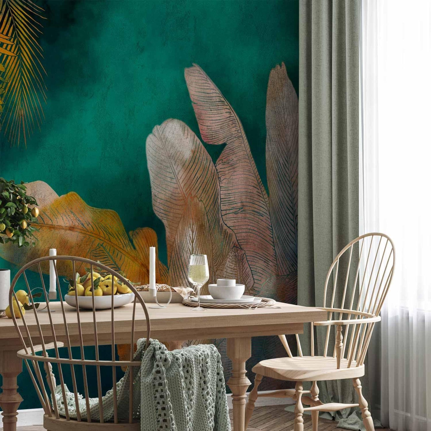 artgeist Wall Mural Jungle 173x124 in - Peel and Stick Self-Adhesive Wallpaper Removable Large Sticker Foil Wall Decor Print Picture Image Design Leaves Green Yellow Nature b-A-0825-a-a