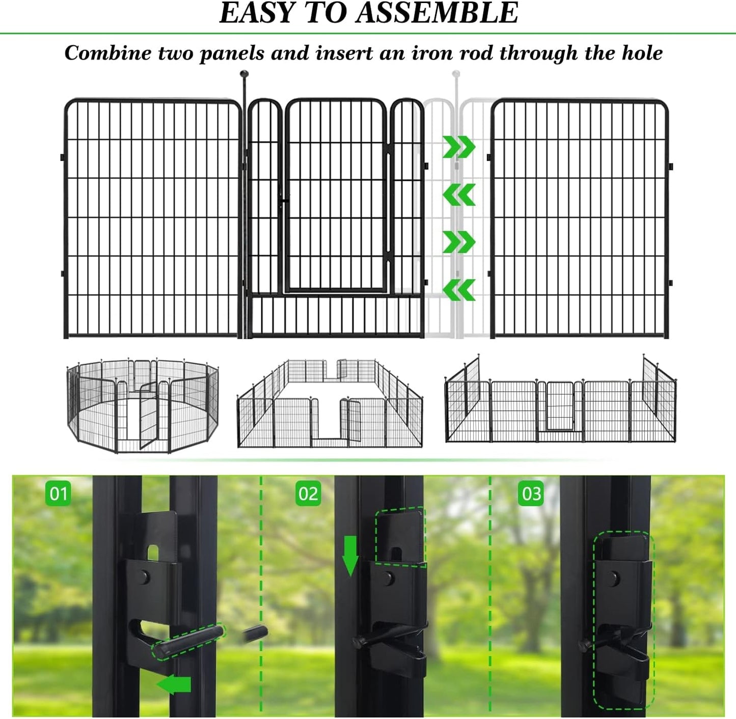 Decorative Black Metal Fencing Garden Fence with Gate, 45ft(L) 40in(H) 20 Fence Panels No Dig Fence Rustproof Animal Barrier Fence Temporary Dog Panels Fencing Outdoor
