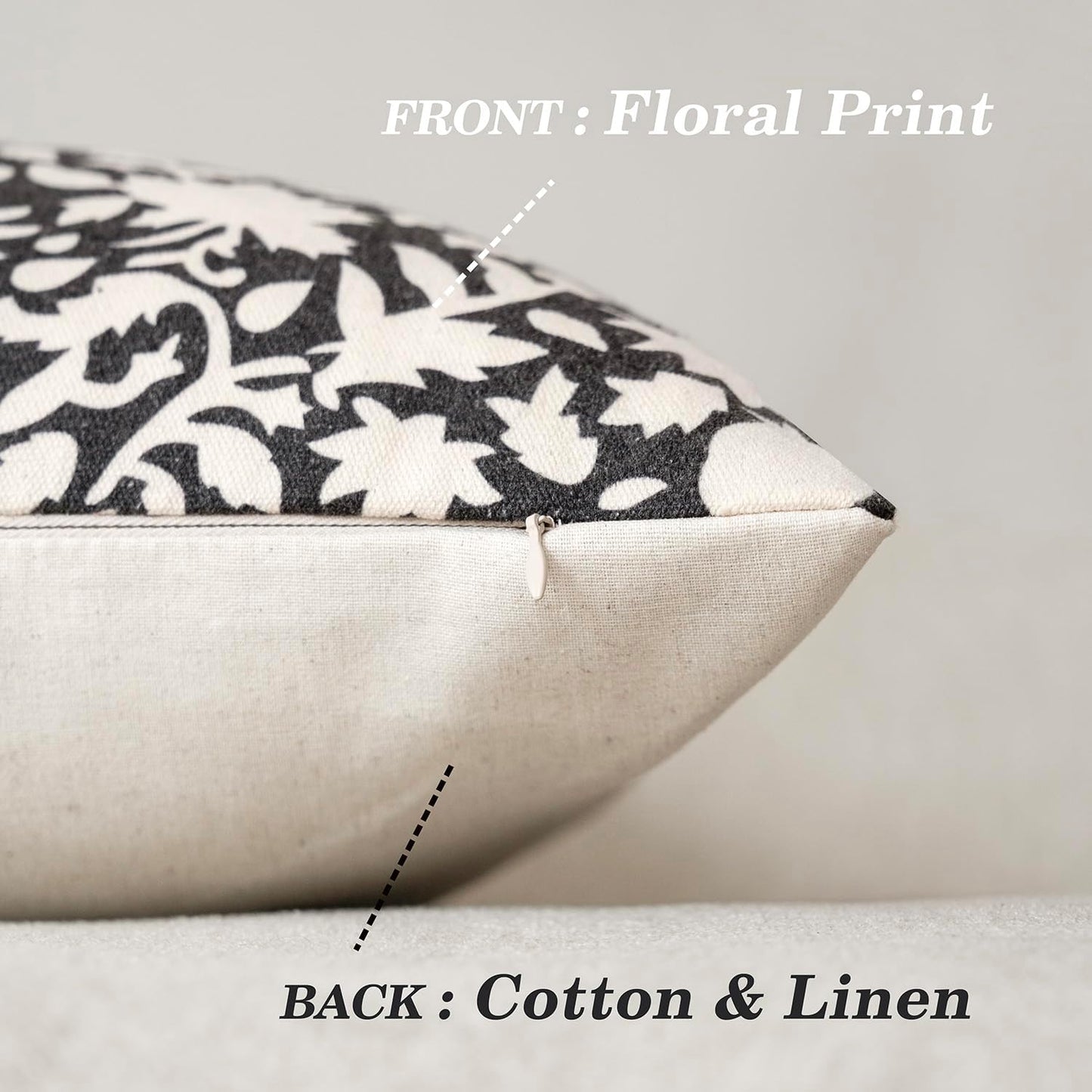 Foindtower Set of 2 Decorative Neutral Floral Throw Pillow Covers Accent Farmhouse Cushion Covers Boho Vintage Pillowcase for Couch Sofa Bedroom Living Room Home Decor Outdoor18×18 Inch,Black