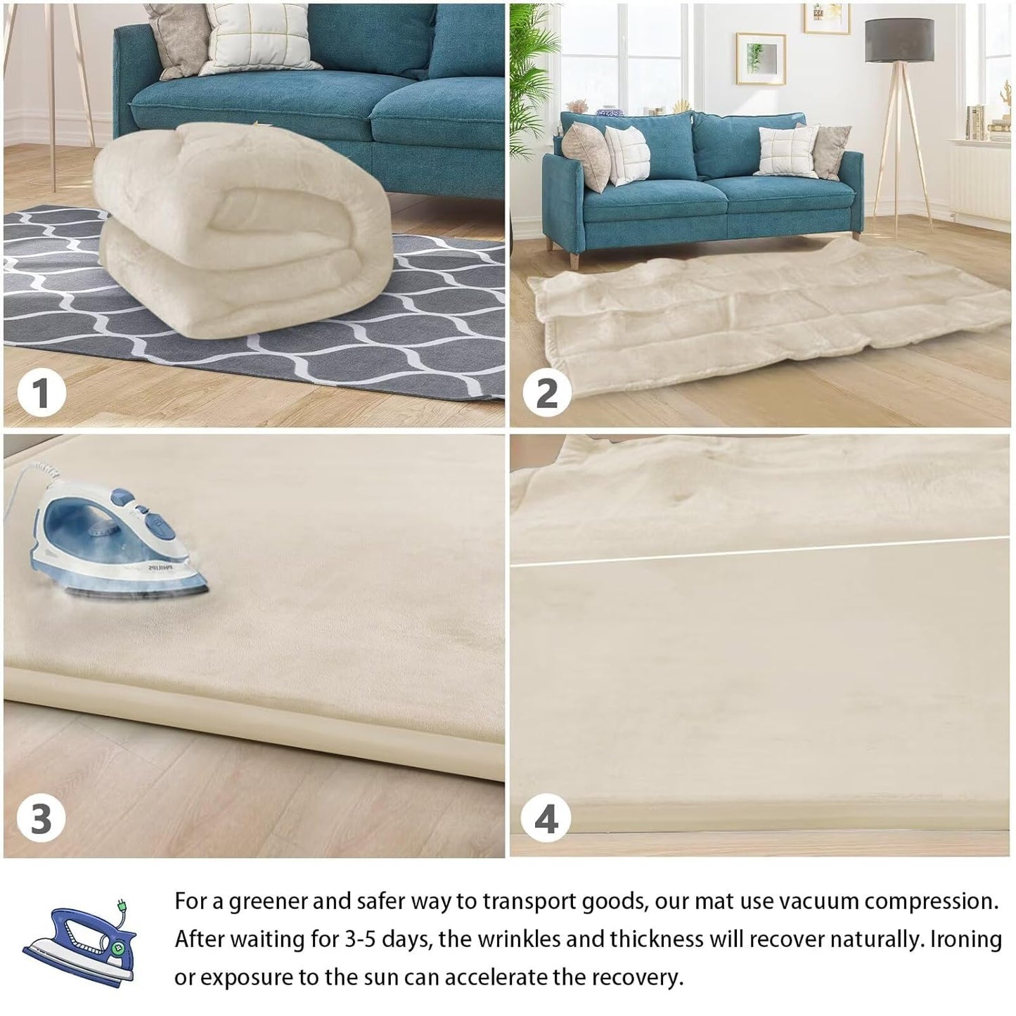 Baby Play Mat for Floor Tummy Time Mat Nursery Rug Muscle Mat Area Rug Playroom Rug Tatami Mat 6'7"x4'11" Memory Foam 1.3" Thick Crawling Mat For Babies,Toddlers, Infants, Kids,Floor Mat(Beige)