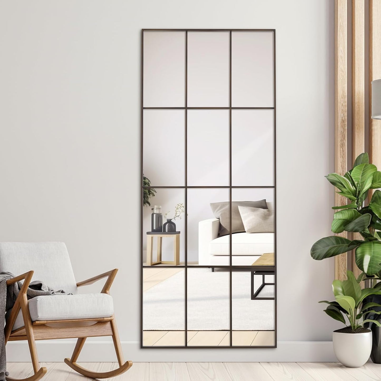 Windowpane Mirror Full Length 65"x24" Wall Mounted Bronze Art Pane Mirror Farmhouse Decorative Floor Mirror Leaning Hanging Wall Mirror for Bedroom Living Room Entrance