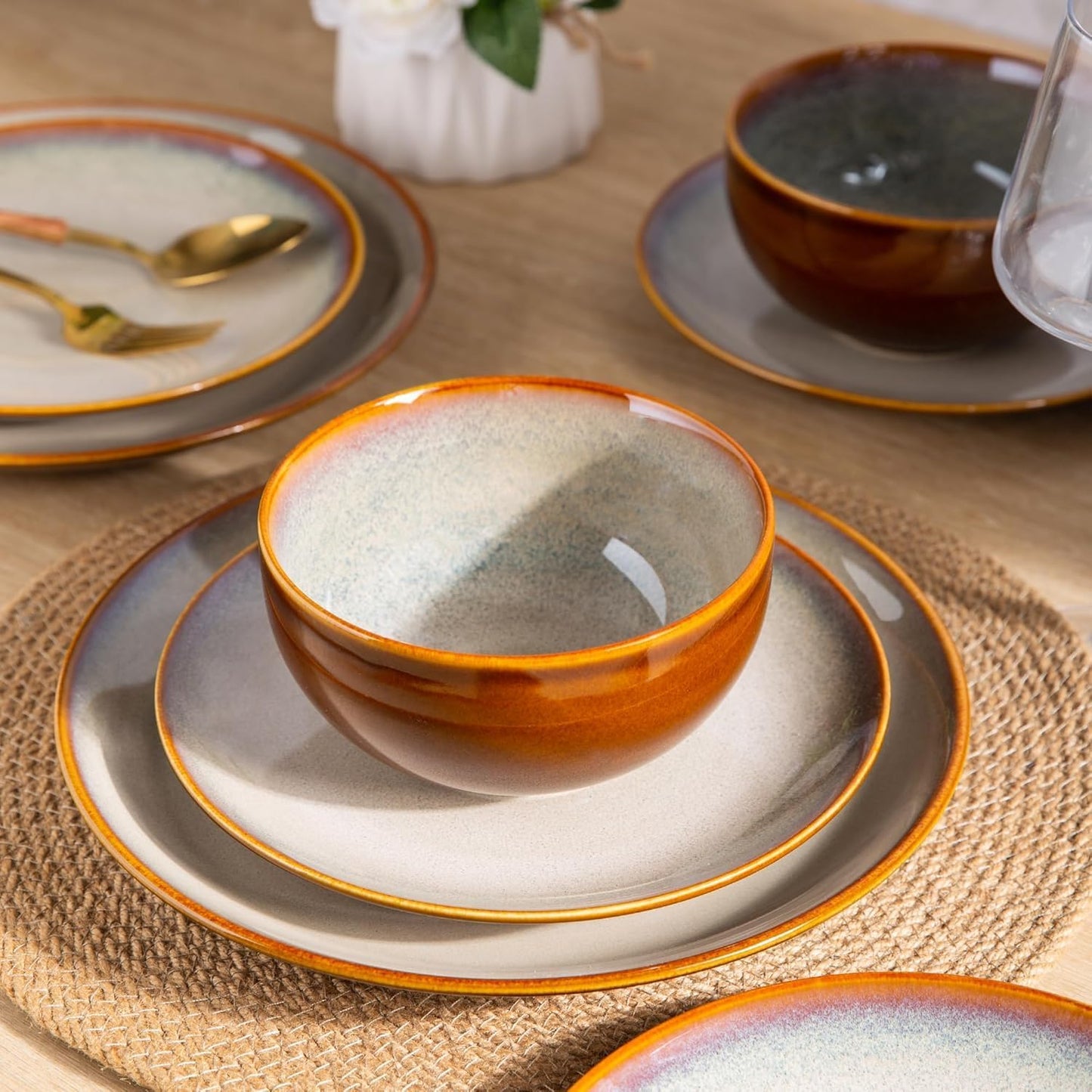 LERATIO Ceramic Dinnerware Sets for 12, 36 Pieces Plates and Bowls Sets, Reactive Glaze Dishes -Scratch Resistant, Dishwasher&Microwave Safe&Oven Safe