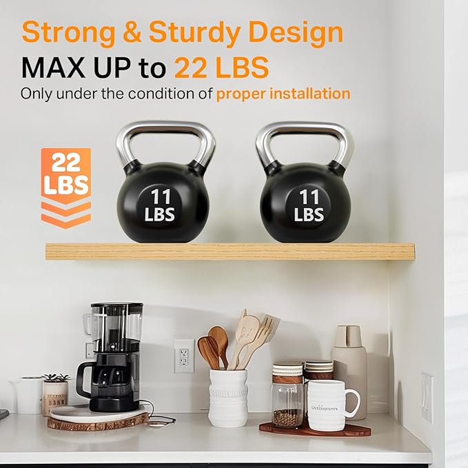 BAYKA Floating Shelves, 22.5" Wall Mounted Wood Shelves for Bathroom, Bedroom, Living Room, Kitchen, Hanging Shelf for Books/Storage/Decor (Oak-Toned,Set of 2)