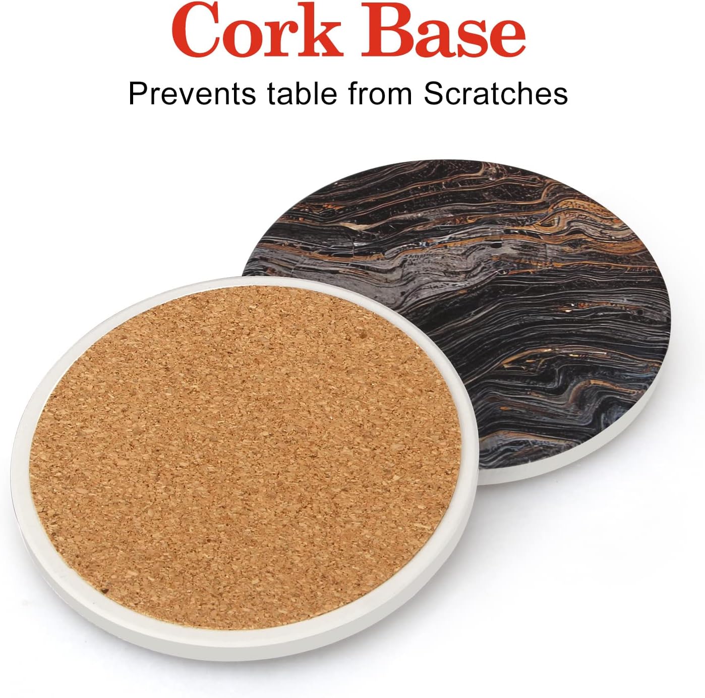 White Marble Style Ceramic Coasters Set of 6 with Holder Round Modern Coffee Table Decor Drink Coaster Gifts Absorbent Stone Coasters for Rustic Farmhouse Bar