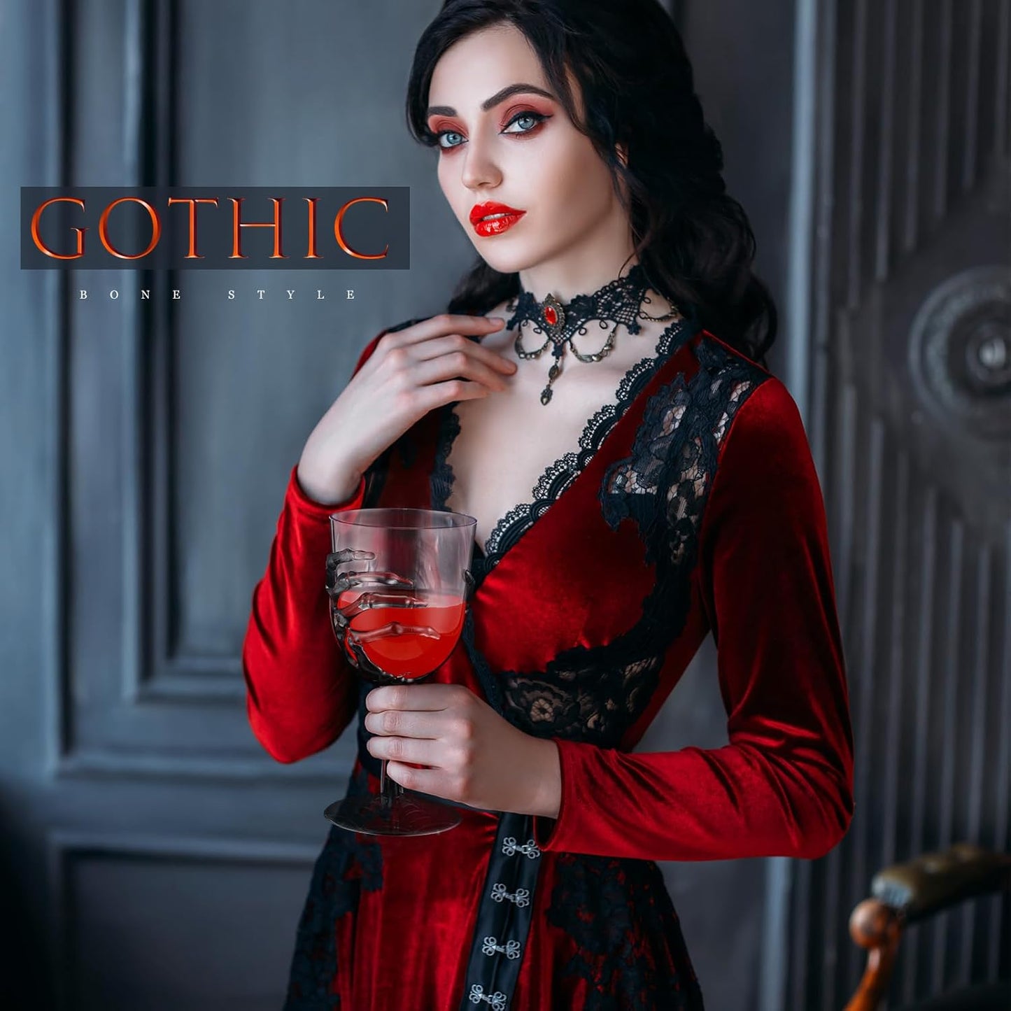 Dandat 12 Pcs Halloween Skeleton Hand Goblets 12oz Clear Plastic Halloween Cups Skull Wine Glass Set for Creepy Spooky Party Decorations (Black)