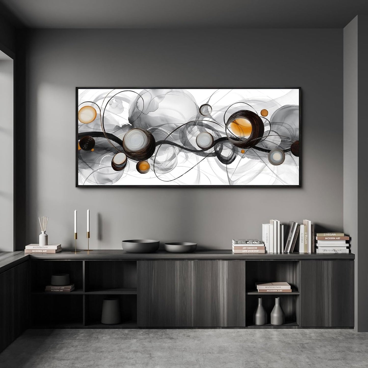 XLSJERST Large Size Frame Wall Art for Living Room - Abstract Artwork Minimalist Painting Modern Black and White Canvas Picture Boho Gray Wall Art