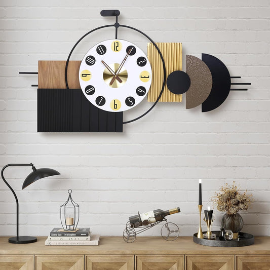 Oversized Modern Wall Clocks-Large Geometric Dial Wall Clock Battery Operated,Wood Metal Frame Big Clock Silent Non Ticking,for Living Room, Bedroom,Kitchen,Farmhouse,Office -42X21.6 Inch